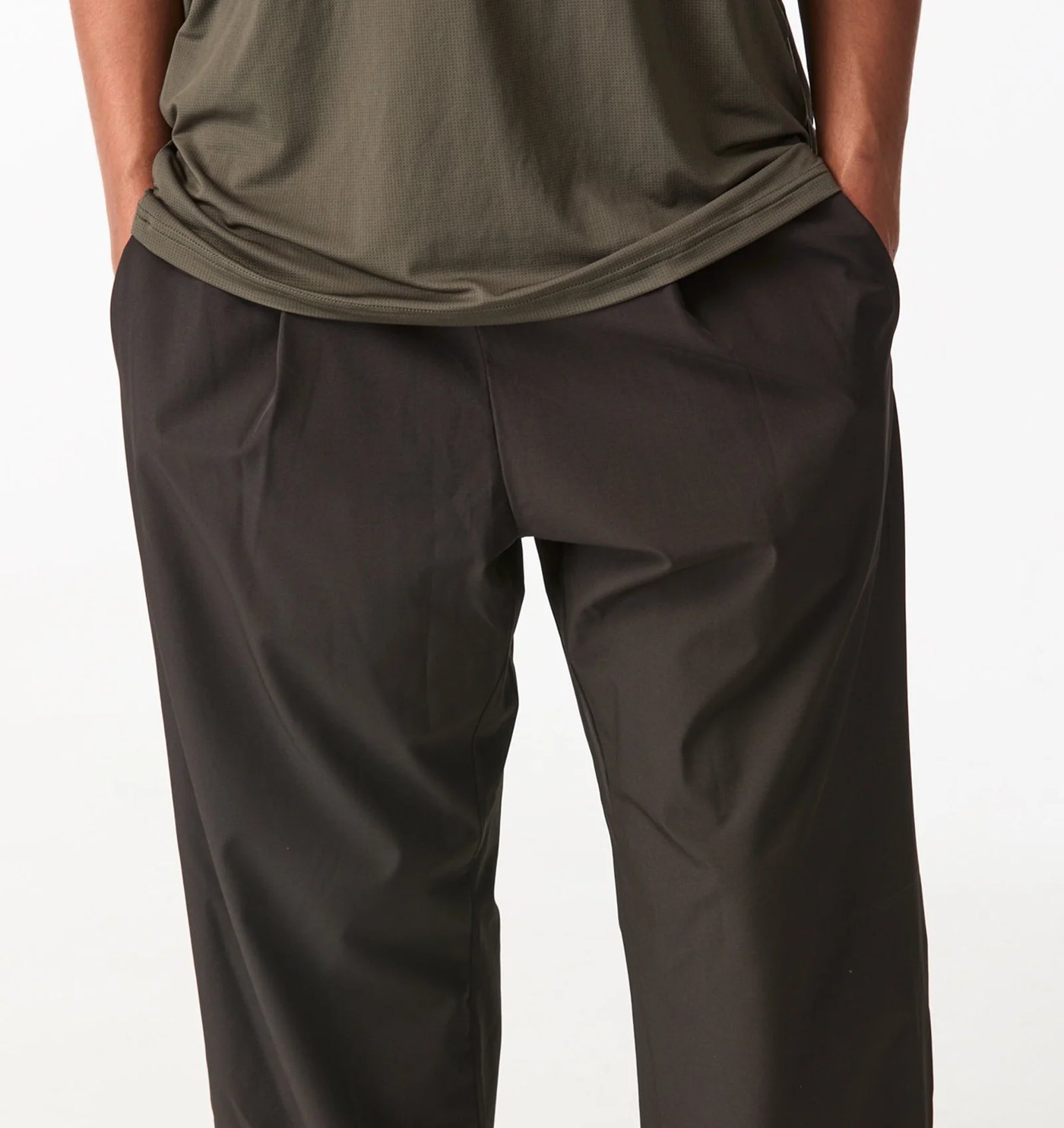 Close-up of the front pleats and side pockets