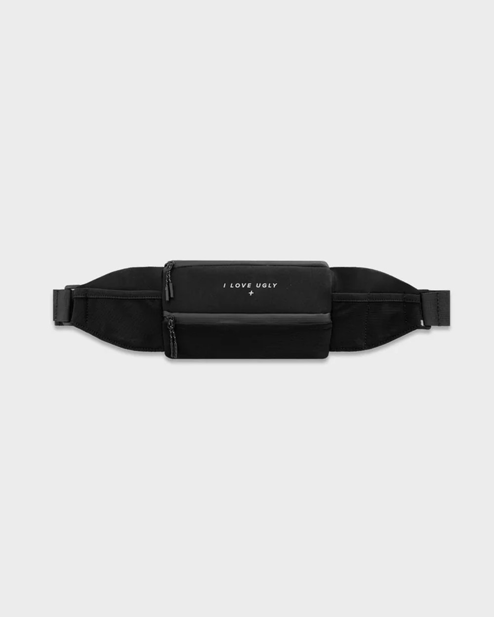 Black run belt with two zip pockets and adjustable webbing strap