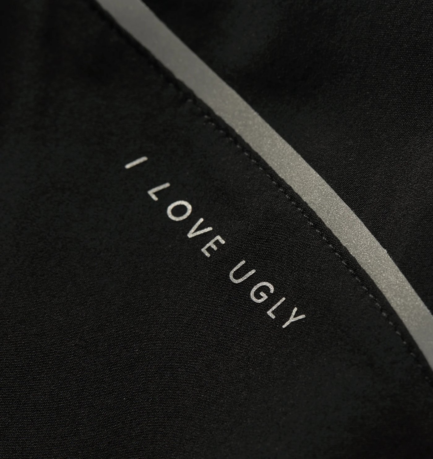 Close-up of the reflective piping and wordmark on the black shell
