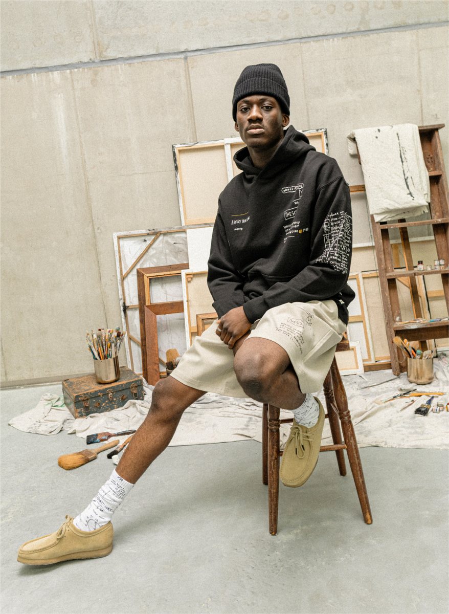 I Love Ugly x Jean-Michel Basquiat: Black Basquiat print hoodie with stone printed shorts