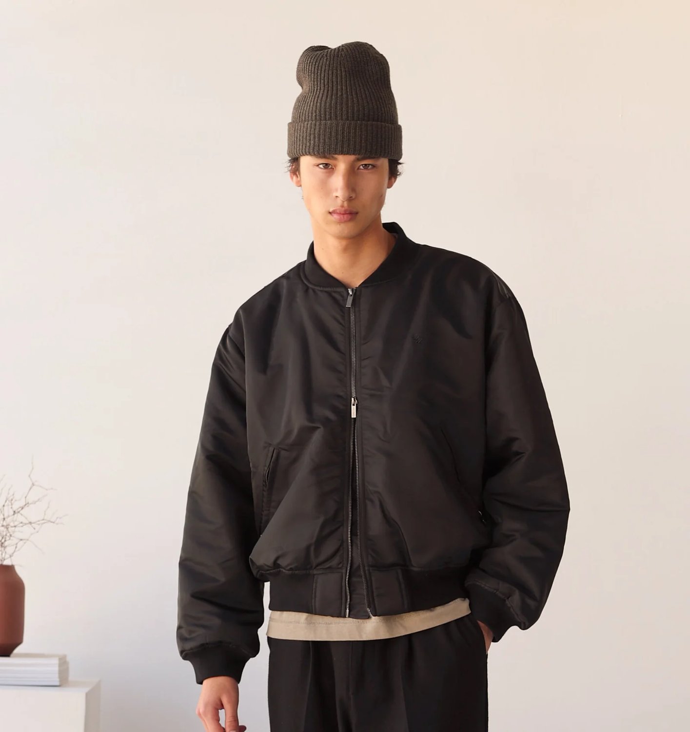 Nylon bomber jacket in black