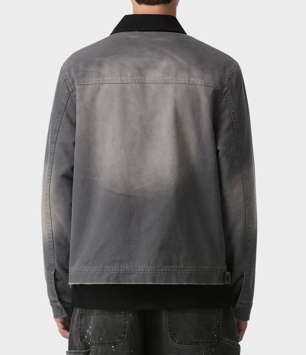 Back of the canvas workwear jacket showing the sun-faded wash