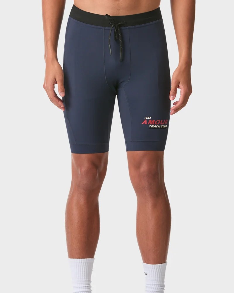 Navy compression half tight with Amour Track Club leg print