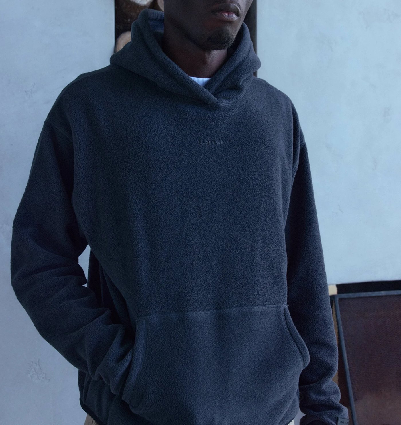 Charcoal polar fleece hoodie with kangaroo pocket
