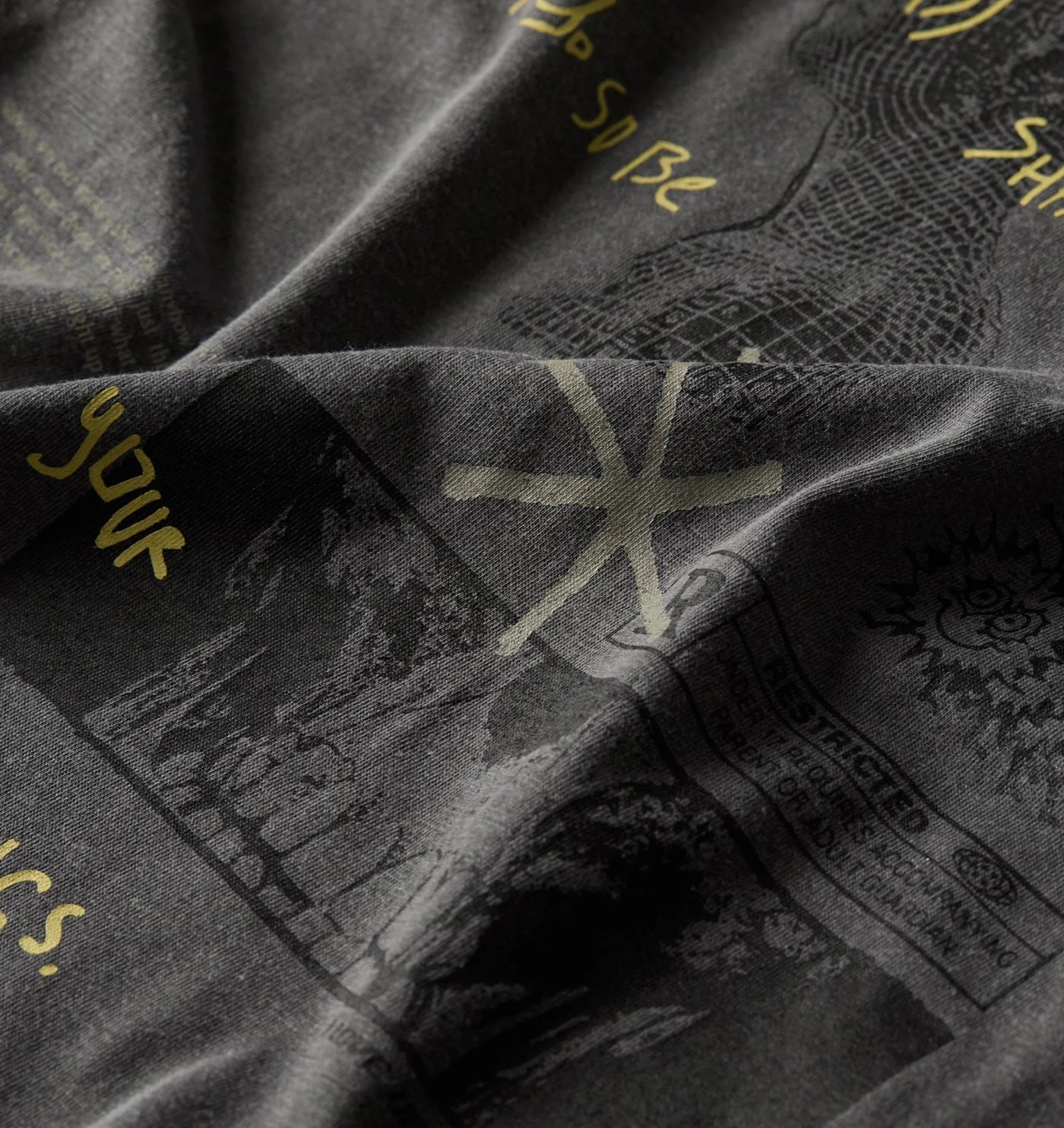 Close-up of the collage print on the washed jersey