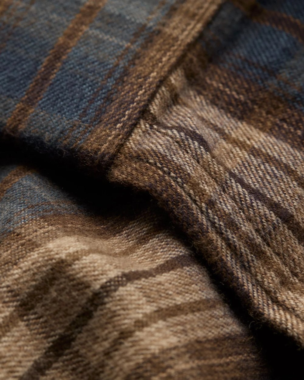 Close-up of the brushed plaid flannel twill and placket