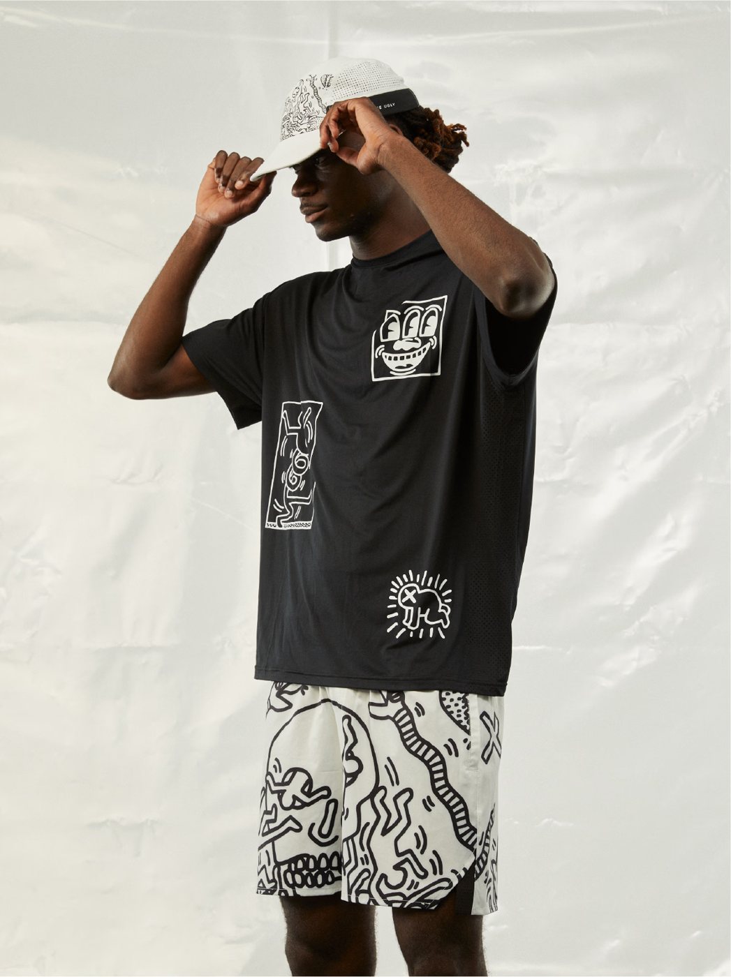 I Love Ugly x Keith Haring: Black graphic tee with Keith Haring print shorts