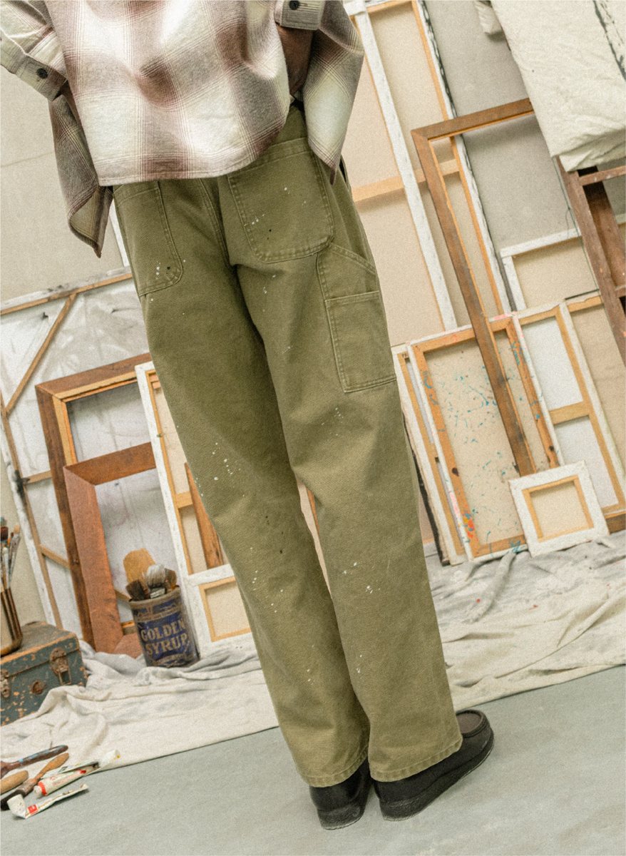 I Love Ugly x Jean-Michel Basquiat: Olive paint-splattered carpenter pant