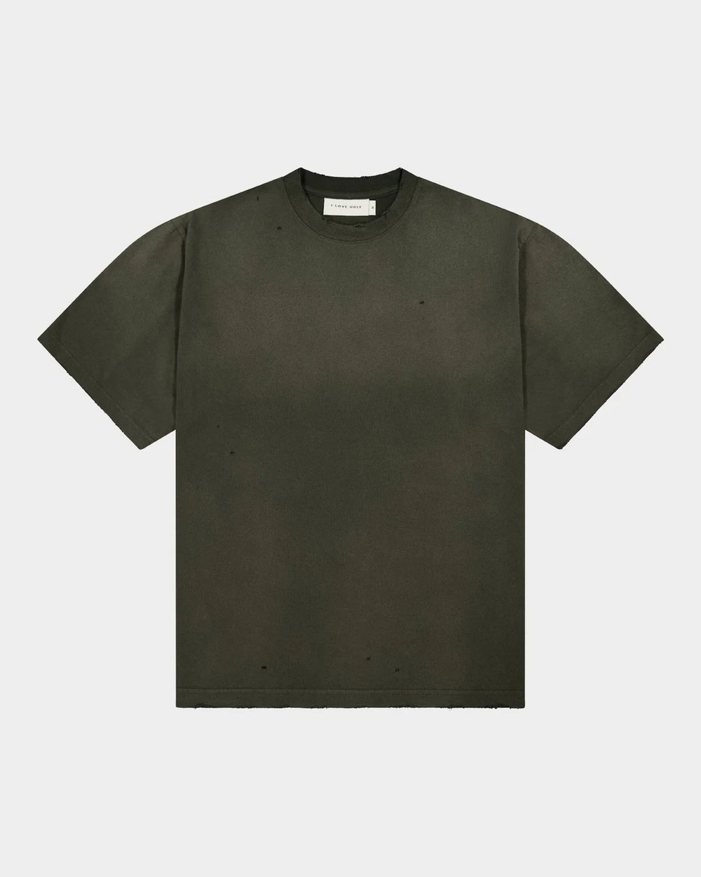 Washed charcoal distressed tee flat lay