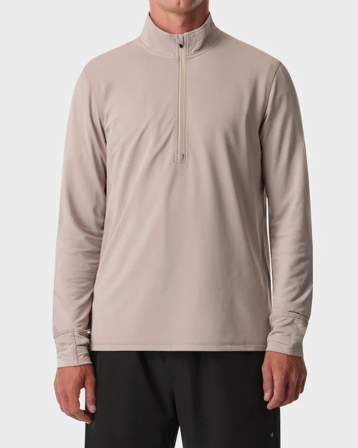 Taupe active half zip with funnel neck